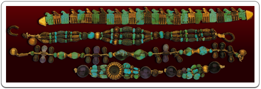 Four bracelets were found on a mummified arm inside the tomb of Djer.