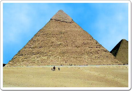 Khefren's Pyramid at Giza, easily recognisable by the original limestone encasing that is still present at the top.