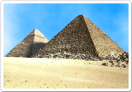 The pyramid of Mykerinos at Giza, with that of Khefren in the background.