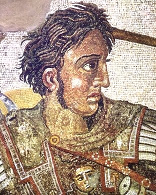 Mosaic representing Alexander the Great in war gear.