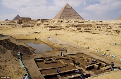 A view on the excavation site near the Giza Pyramids, where the port has been discovered.