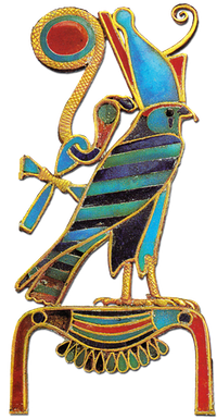 Horus perched on the hieroglyph for ‘gold’.