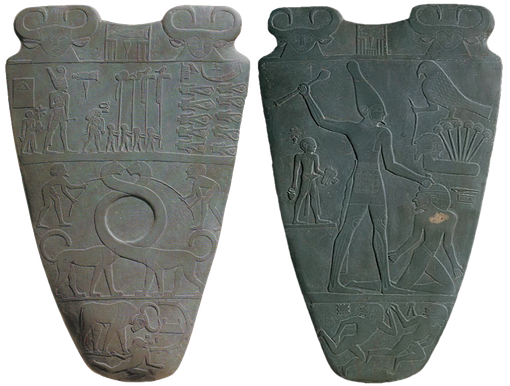 Both sides of the Narmer Palette are decorated with ritual or historical scenes.