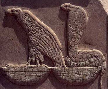 The vulture and the cobra, symbol of the Two Ladies and one of the oldest elements of the royal titulary, signifying unity of Upper and Lower Egypt.
